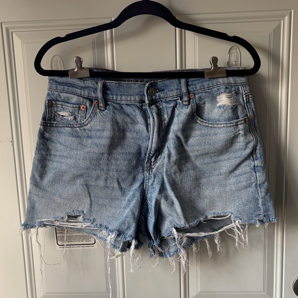 American Eagle Outfitters Light Blue Distressed High-Rise Jean Shorts